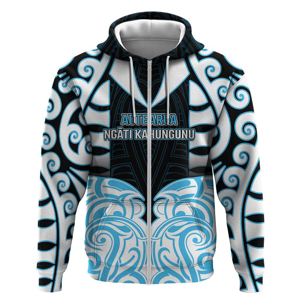Custom Aotearoa Ngati Kahungunu Zip Hoodie New Zealand Traditional Maori Pattern DT05 Zip Hoodie Blue - Polynesian Pride