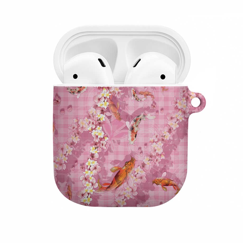 Pink Palaka Hawaiian And Japanese AirPods Case Sakura Lei With Koi Fish - Polynesian Pride