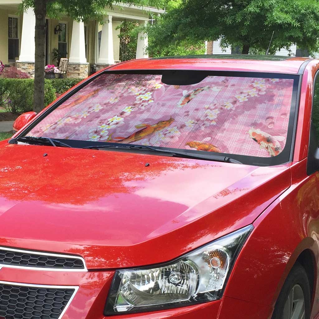 Pink Palaka Hawaiian And Japanese Auto Sun Shade Sakura Lei With Koi Fish - Polynesian Pride