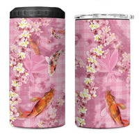 Pink Palaka Hawaiian And Japanese 4 in 1 Can Cooler Tumbler Sakura Lei With Koi Fish DT05 One Size: 16 oz Pink - Polynesian Pride