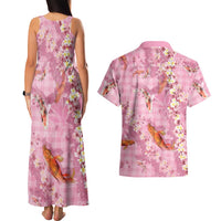 Pink Palaka Hawaiian And Japanese Couples Matching Tank Maxi Dress and Hawaiian Shirt Sakura Lei With Koi Fish DT05 - Polynesian Pride