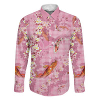Pink Palaka Hawaiian And Japanese Family Matching Long Sleeve Bodycon Dress and Hawaiian Shirt Sakura Lei With Koi Fish DT05 Dad's Shirt - Long Sleeve Pink - Polynesian Pride