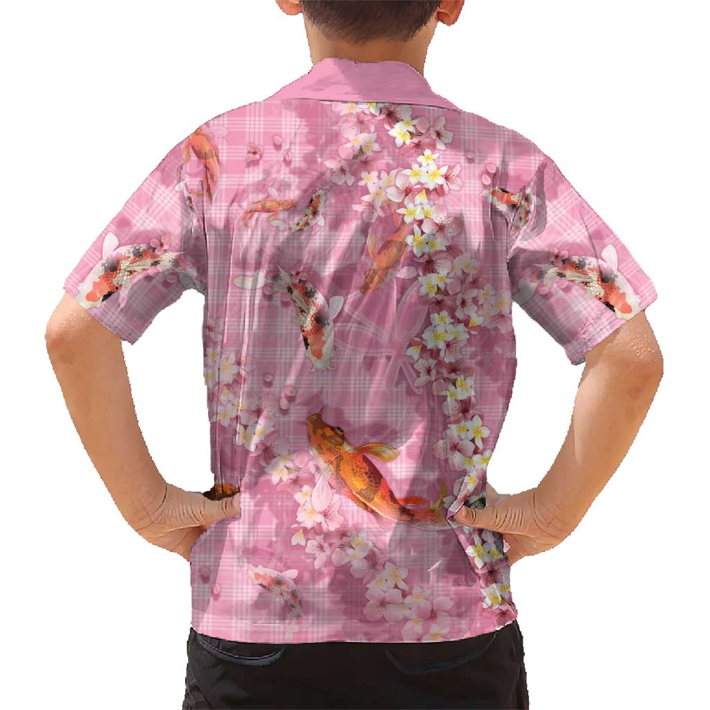 Pink Palaka Hawaiian And Japanese Family Matching Off Shoulder Short Dress and Hawaiian Shirt Sakura Lei With Koi Fish DT05 - Polynesian Pride
