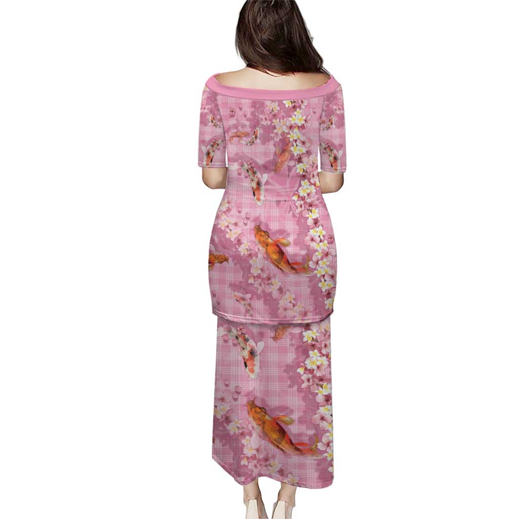 Pink Palaka Hawaiian And Japanese Family Matching Puletasi and Hawaiian Shirt Sakura Lei With Koi Fish DT05 - Polynesian Pride