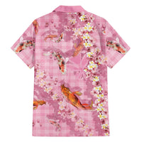 Pink Palaka Hawaiian And Japanese Family Matching Short Sleeve Bodycon Dress and Hawaiian Shirt Sakura Lei With Koi Fish DT05 - Polynesian Pride