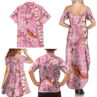 Pink Palaka Hawaiian And Japanese Family Matching Summer Maxi Dress and Hawaiian Shirt Sakura Lei With Koi Fish DT05 - Polynesian Pride