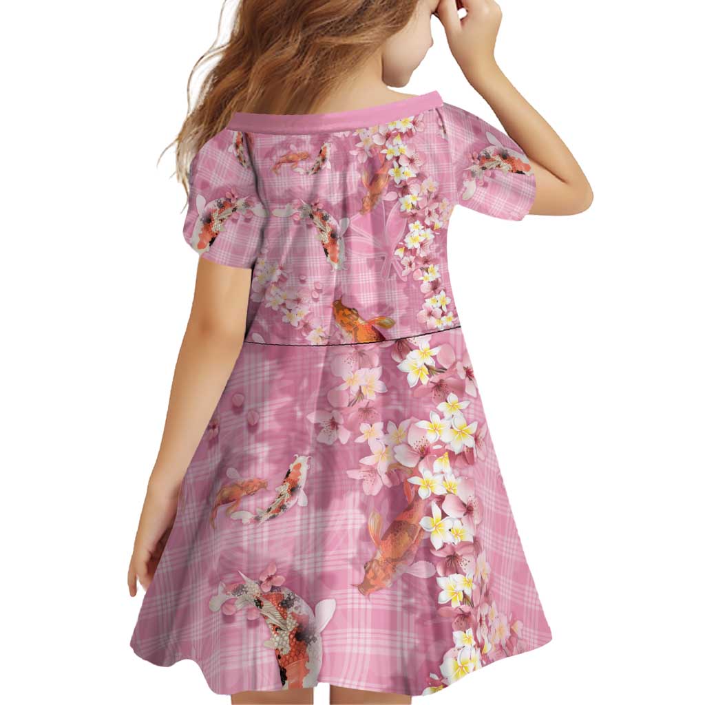 Pink Palaka Hawaiian And Japanese Family Matching Tank Maxi Dress and Hawaiian Shirt Sakura Lei With Koi Fish DT05 - Polynesian Pride