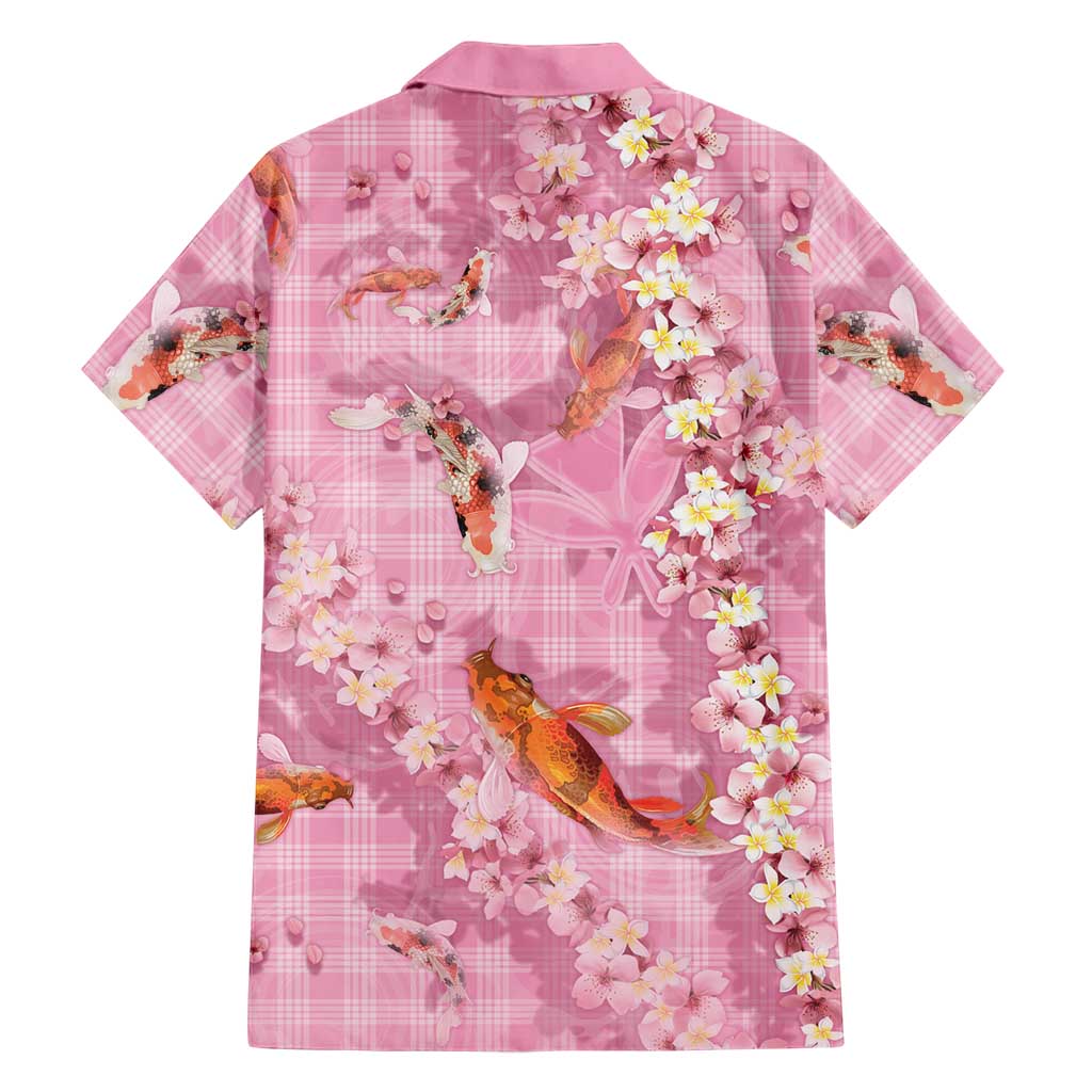 Pink Palaka Hawaiian And Japanese Family Matching Tank Maxi Dress and Hawaiian Shirt Sakura Lei With Koi Fish DT05 - Polynesian Pride
