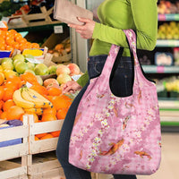 Pink Palaka Hawaiian And Japanese Grocery Bag Sakura Lei With Koi Fish - Polynesian Pride