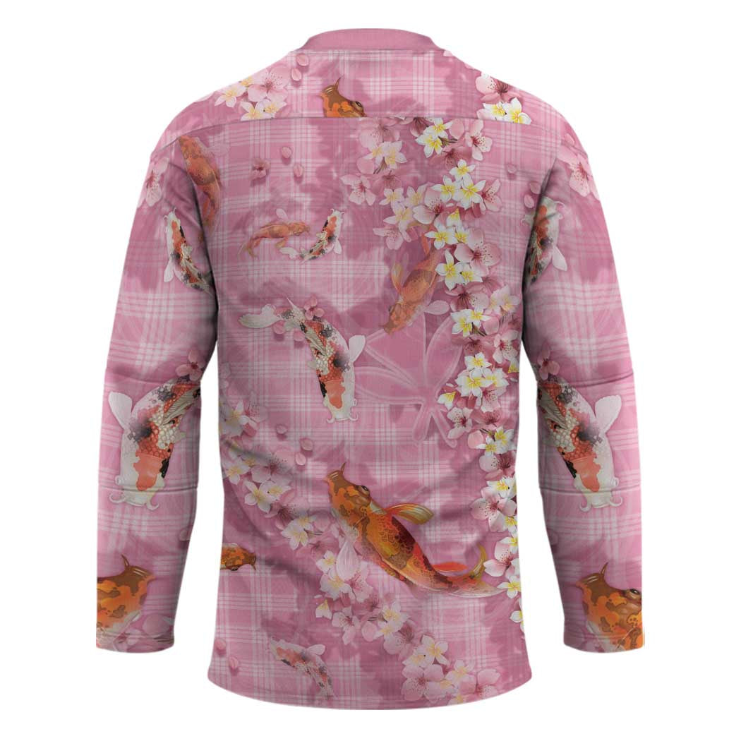 Pink Palaka Hawaiian And Japanese Hockey Jersey Sakura Lei With Koi Fish - Polynesian Pride