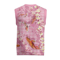 Pink Palaka Hawaiian And Japanese Christmas Knitted V-Neck Vest Sakura Lei With Koi Fish DT05 - Polynesian Pride