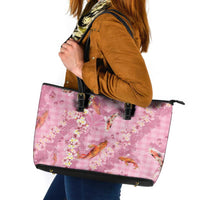 Pink Palaka Hawaiian And Japanese Leather Tote Bag Sakura Lei With Koi Fish DT05 Pink - Polynesian Pride