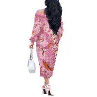 Pink Palaka Hawaiian And Japanese Off The Shoulder Long Sleeve Dress Sakura Lei With Koi Fish DT05 - Polynesian Pride