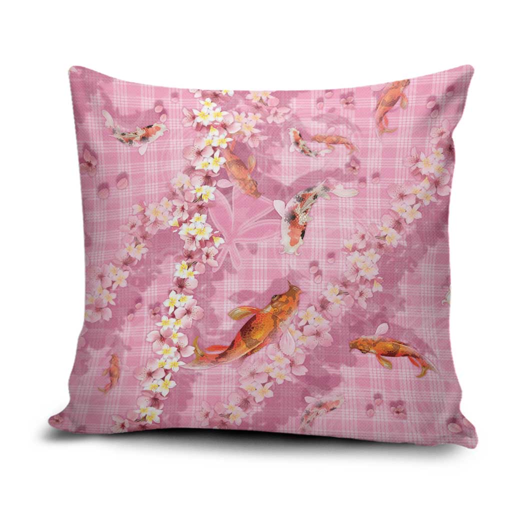 Pink Palaka Hawaiian And Japanese Pillow Cover Sakura Lei With Koi Fish DT05 Pink - Polynesian Pride