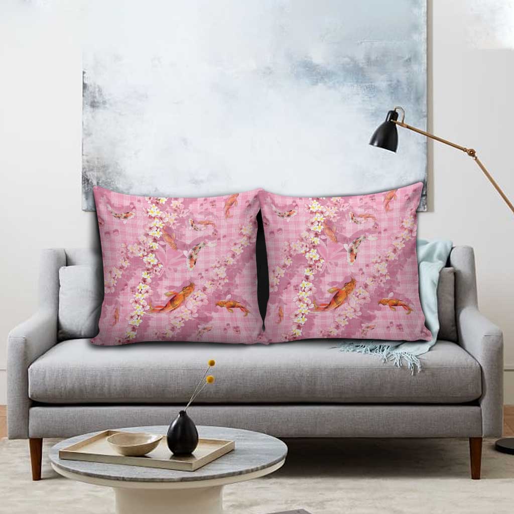 Pink Palaka Hawaiian And Japanese Pillow Cover Sakura Lei With Koi Fish DT05 - Polynesian Pride