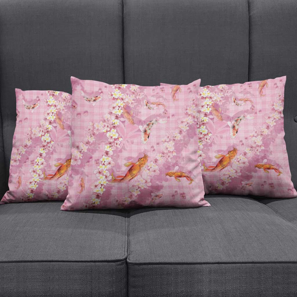 Pink Palaka Hawaiian And Japanese Pillow Cover Sakura Lei With Koi Fish DT05 - Polynesian Pride