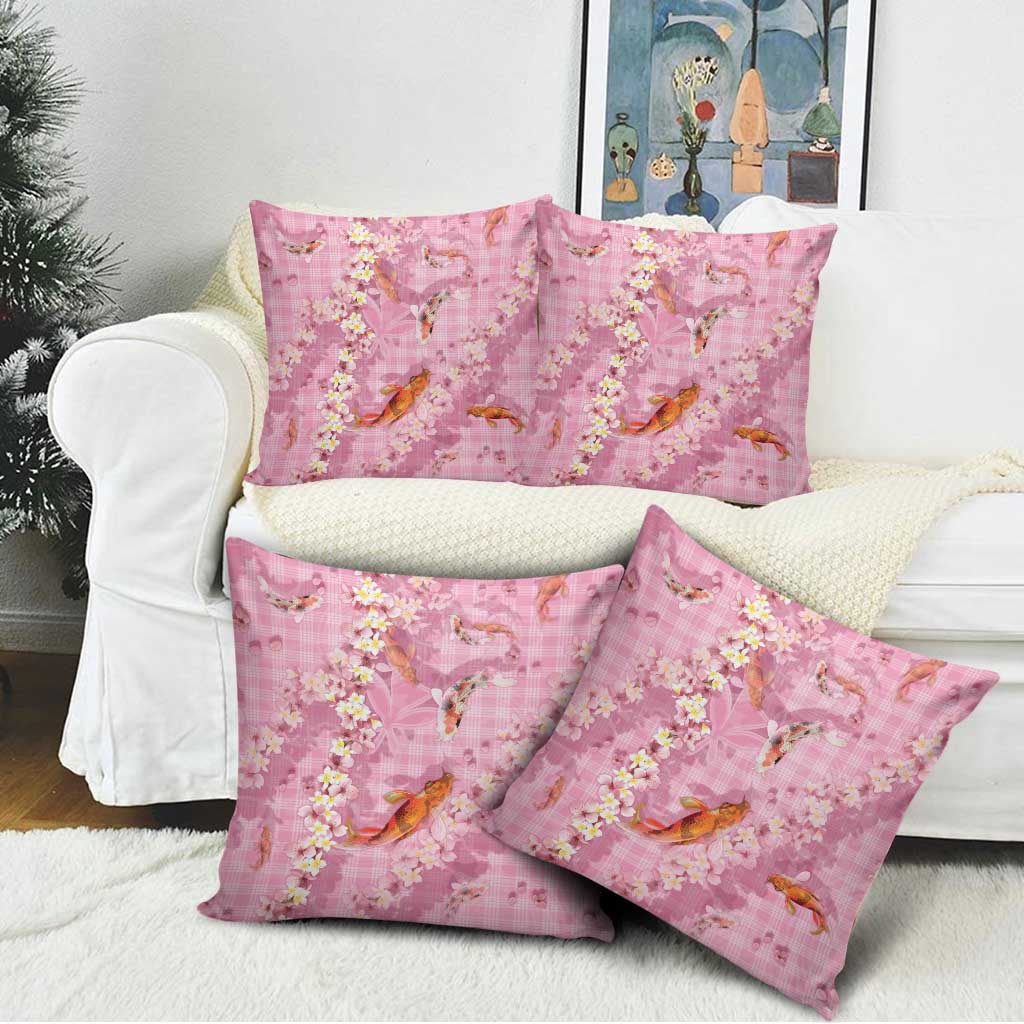 Pink Palaka Hawaiian And Japanese Pillow Cover Sakura Lei With Koi Fish DT05 - Polynesian Pride