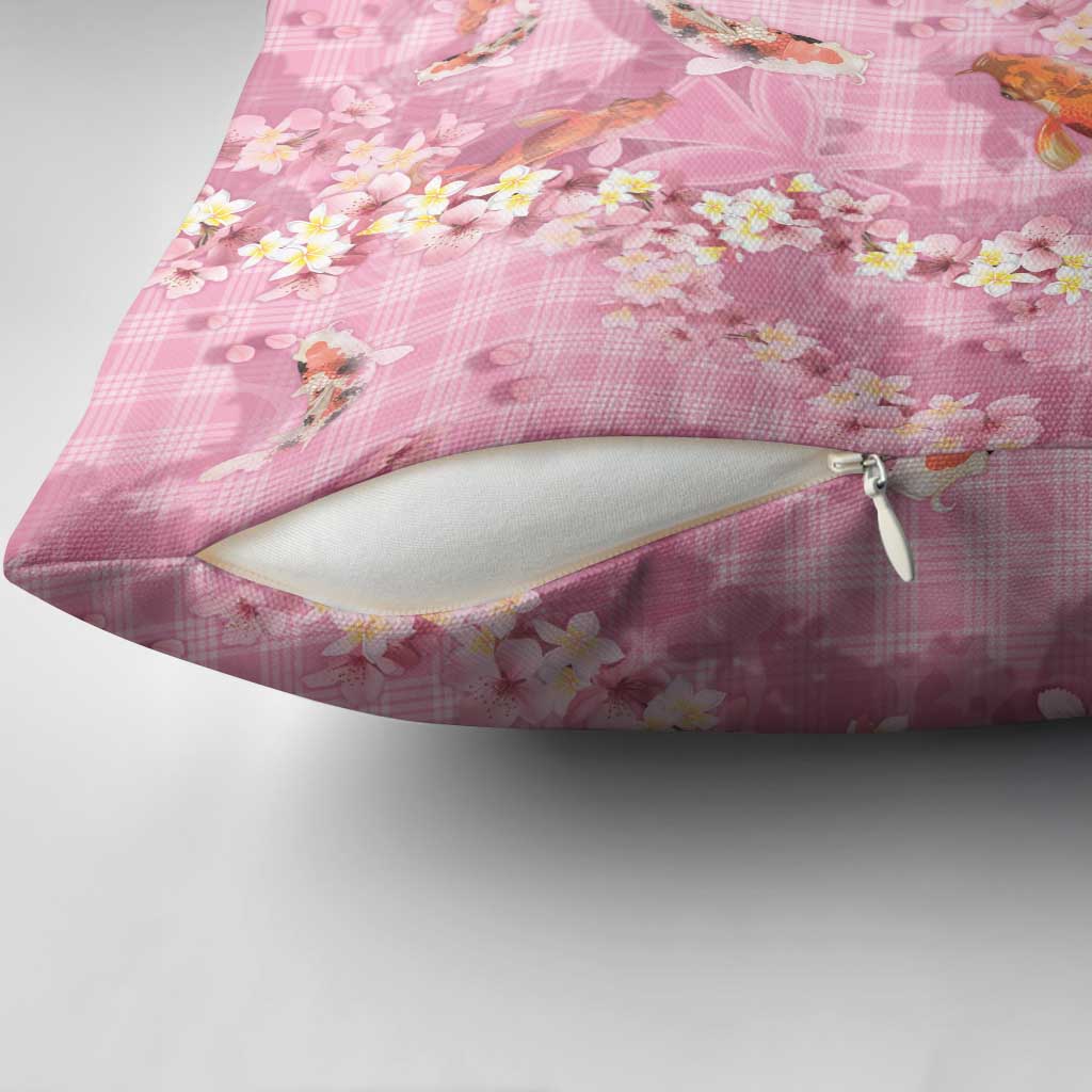 Pink Palaka Hawaiian And Japanese Pillow Cover Sakura Lei With Koi Fish DT05 - Polynesian Pride