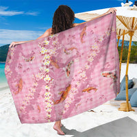 Pink Palaka Hawaiian And Japanese Sarong Sakura Lei With Koi Fish DT05 One Size 44 x 66 inches Pink - Polynesian Pride