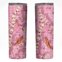 Pink Palaka Hawaiian And Japanese Skinny Tumbler Sakura Lei With Koi Fish DT05 Pink - Polynesian Pride