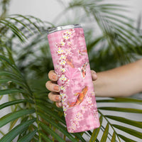 Pink Palaka Hawaiian And Japanese Skinny Tumbler Sakura Lei With Koi Fish DT05 - Polynesian Pride