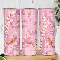 Pink Palaka Hawaiian And Japanese Skinny Tumbler Sakura Lei With Koi Fish DT05 - Polynesian Pride