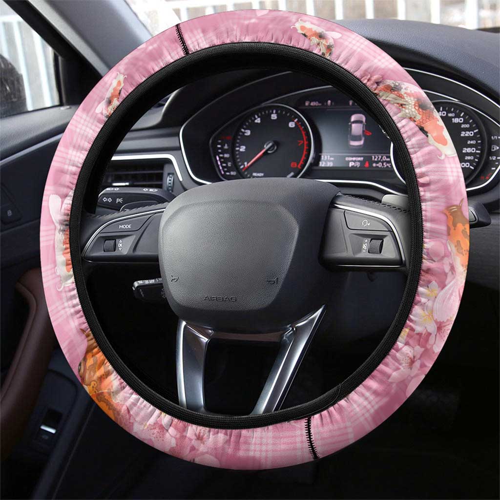 Pink Palaka Hawaiian And Japanese Steering Wheel Cover Sakura Lei With Koi Fish DT05 - Polynesian Pride