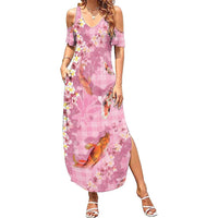 Pink Palaka Hawaiian And Japanese Summer Maxi Dress Sakura Lei With Koi Fish DT05 Women Pink - Polynesian Pride