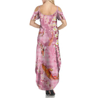 Pink Palaka Hawaiian And Japanese Summer Maxi Dress Sakura Lei With Koi Fish DT05 - Polynesian Pride