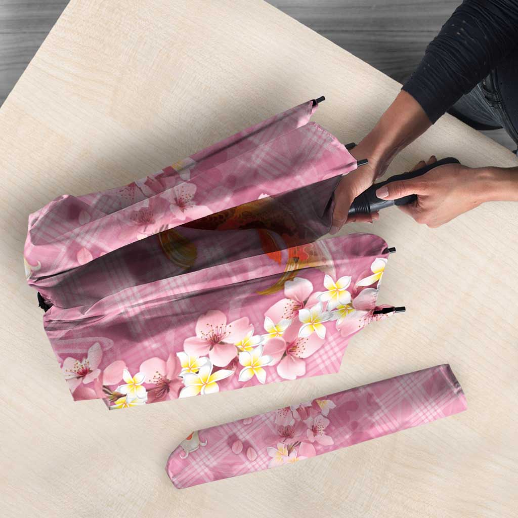 Pink Palaka Hawaiian And Japanese Umbrella Sakura Lei With Koi Fish - Polynesian Pride