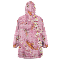 Pink Palaka Hawaiian And Japanese Wearable Blanket Hoodie Sakura Lei With Koi Fish DT05 - Polynesian Pride