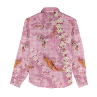 Pink Palaka Hawaiian And Japanese Women Casual Shirt Sakura Lei With Koi Fish DT05 - Polynesian Pride