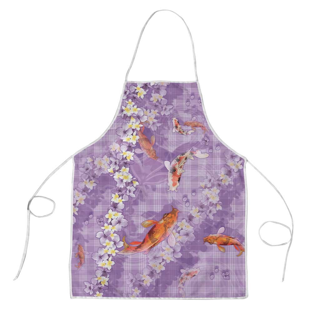 Purple Palaka Hawaiian And Japanese Apron Sakura Lei With Koi Fish - Polynesian Pride