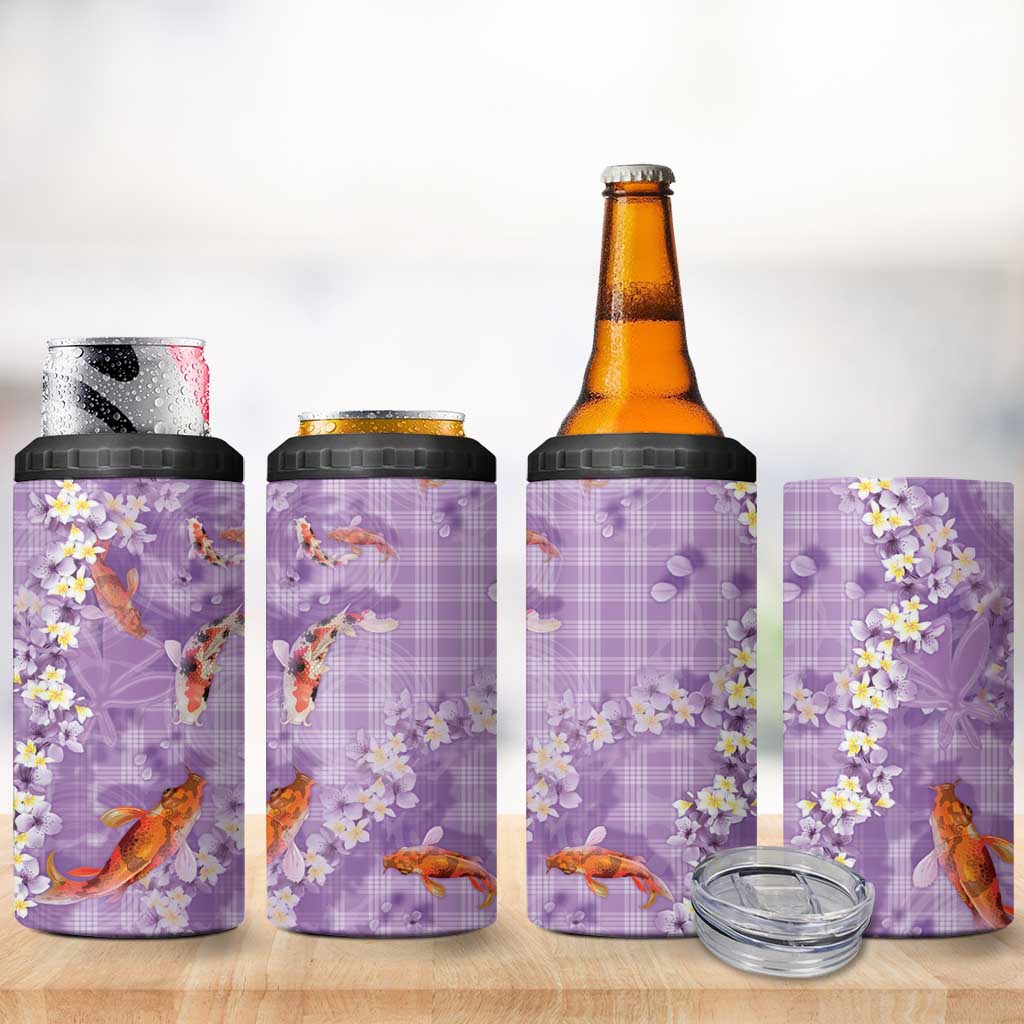 Purple Palaka Hawaiian And Japanese 4 in 1 Can Cooler Tumbler Sakura Lei With Koi Fish DT05 - Polynesian Pride