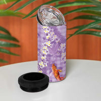 Purple Palaka Hawaiian And Japanese 4 in 1 Can Cooler Tumbler Sakura Lei With Koi Fish DT05 - Polynesian Pride