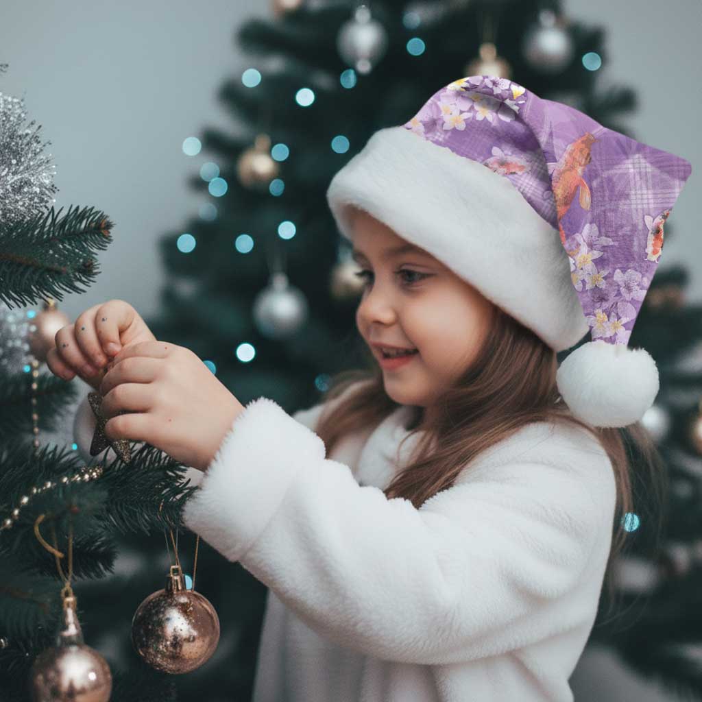 Purple Palaka Hawaiian And Japanese Christmas Santa Hat Sakura Lei With Koi Fish - Polynesian Pride