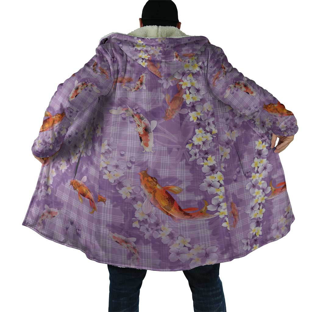 Purple Palaka Hawaiian And Japanese Cloak Sakura Lei With Koi Fish - Polynesian Pride