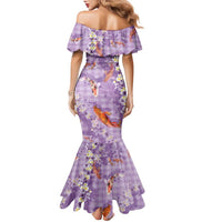 Purple Palaka Hawaiian And Japanese Family Matching Mermaid Dress and Hawaiian Shirt Sakura Lei With Koi Fish DT05 - Polynesian Pride