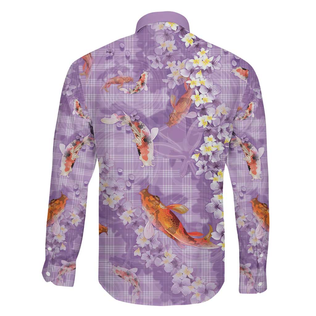 Purple Palaka Hawaiian And Japanese Family Matching Short Sleeve Bodycon Dress and Hawaiian Shirt Sakura Lei With Koi Fish DT05 - Polynesian Pride