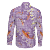 Purple Palaka Hawaiian And Japanese Family Matching Short Sleeve Bodycon Dress and Hawaiian Shirt Sakura Lei With Koi Fish DT05 - Polynesian Pride