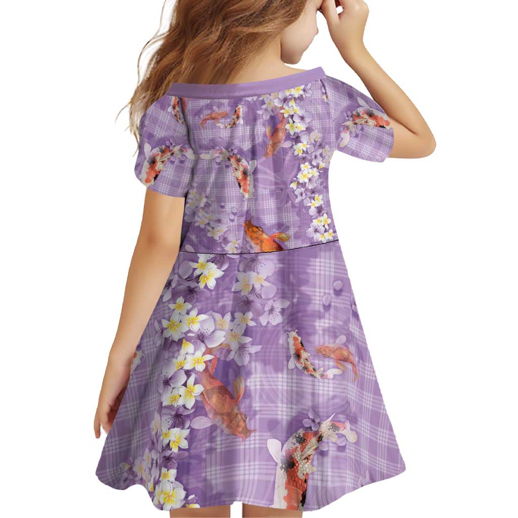 Purple Palaka Hawaiian And Japanese Family Matching Summer Maxi Dress and Hawaiian Shirt Sakura Lei With Koi Fish DT05 - Polynesian Pride