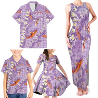Purple Palaka Hawaiian And Japanese Family Matching Tank Maxi Dress and Hawaiian Shirt Sakura Lei With Koi Fish DT05 - Polynesian Pride