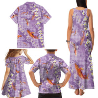 Purple Palaka Hawaiian And Japanese Family Matching Tank Maxi Dress and Hawaiian Shirt Sakura Lei With Koi Fish DT05 - Polynesian Pride