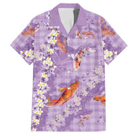 Purple Palaka Hawaiian And Japanese Family Matching Tank Maxi Dress and Hawaiian Shirt Sakura Lei With Koi Fish DT05 Dad's Shirt - Short Sleeve Purple - Polynesian Pride