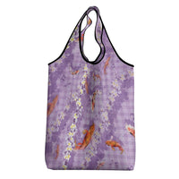 Purple Palaka Hawaiian And Japanese Grocery Bag Sakura Lei With Koi Fish DT05 - Polynesian Pride