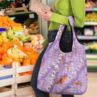 Purple Palaka Hawaiian And Japanese Grocery Bag Sakura Lei With Koi Fish DT05 - Polynesian Pride