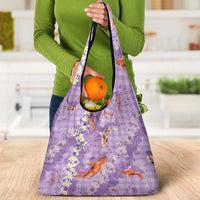 Purple Palaka Hawaiian And Japanese Grocery Bag Sakura Lei With Koi Fish DT05 - Polynesian Pride