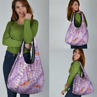 Purple Palaka Hawaiian And Japanese Grocery Bag Sakura Lei With Koi Fish DT05 - Polynesian Pride