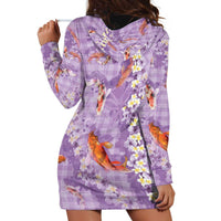 Purple Palaka Hawaiian And Japanese Hoodie Dress Sakura Lei With Koi Fish DT05 - Polynesian Pride