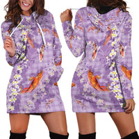 Purple Palaka Hawaiian And Japanese Hoodie Dress Sakura Lei With Koi Fish DT05 - Polynesian Pride
